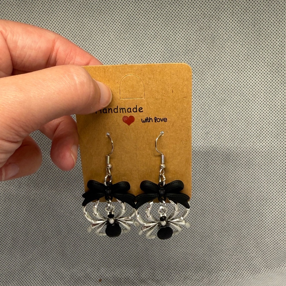 Handmade Bow and Spider Earrings